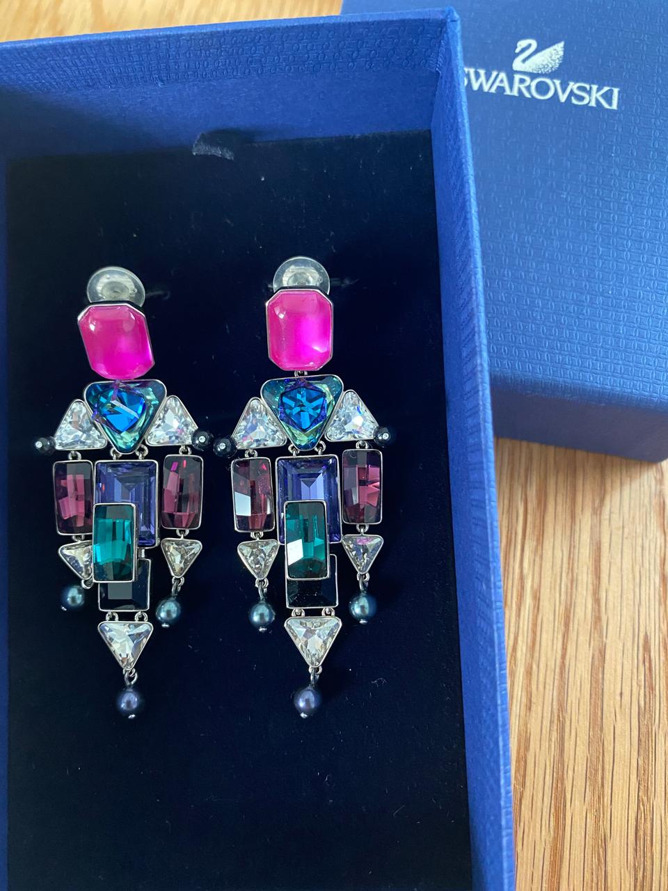 정품 스와로브스키 22K & 크리스탈 클립 귀걸이