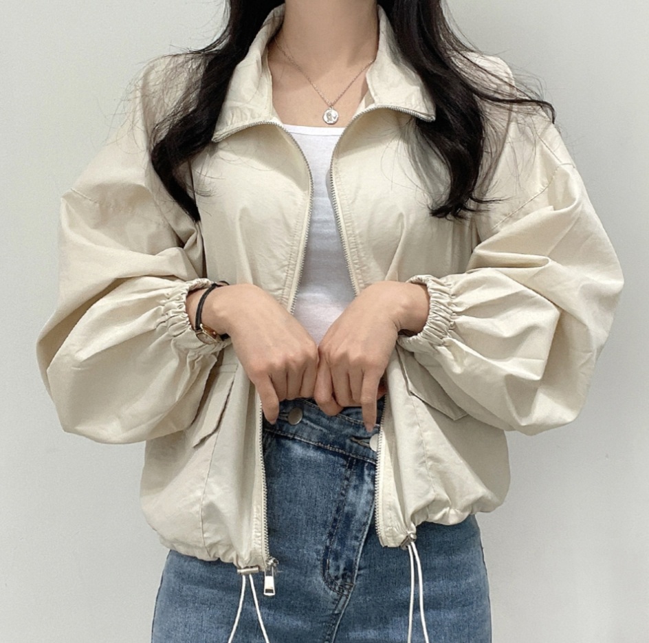 하이넥 스트링 반크롭 바람막이