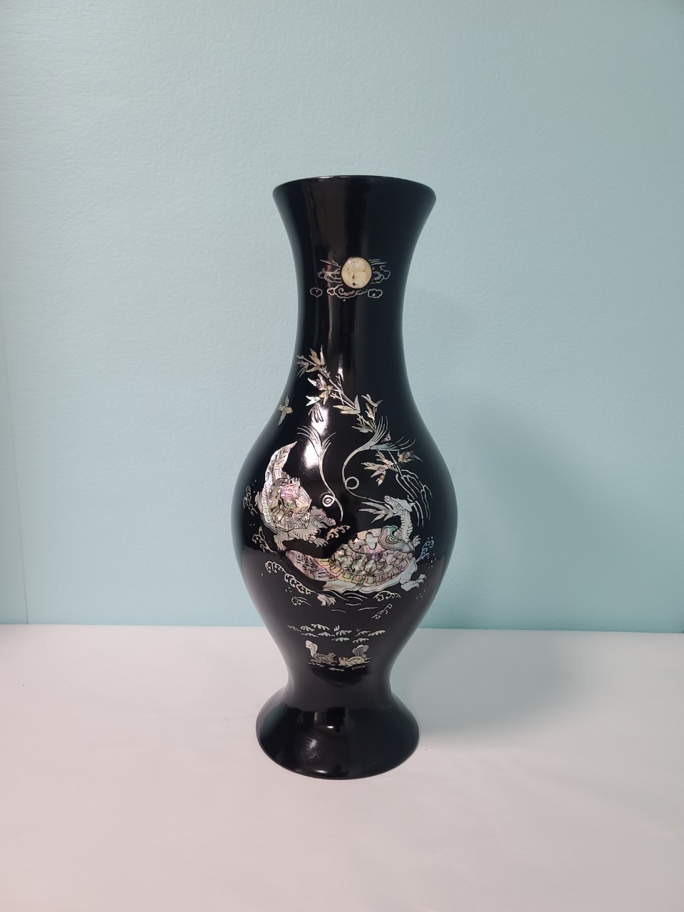 나전칠기 옻 칠 초대형 화병 용거북화조도