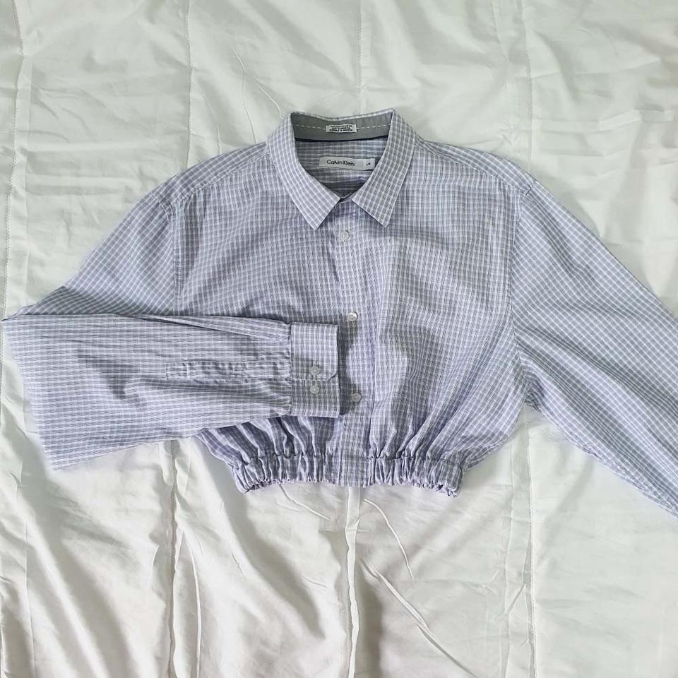 [크롭커스텀] CK 캘빈클라인 블루 체크 크롭 셔츠