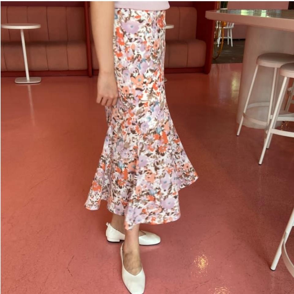 A라인 밴딩 수채화 롱스커트 인어라인 55 66 새상품 핑크 옐로우