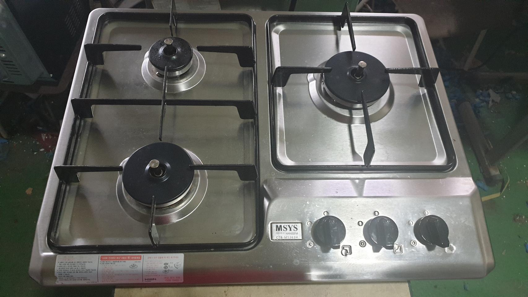 한샘3구 빌트인쿡탑가스렌지 스마트센서 도시가스용 중고 건전지식