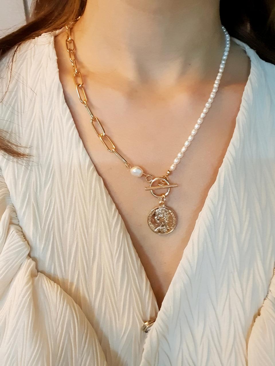 ⚜best 코인 담수 진주 클립 체인 목걸이(새제품/도매)