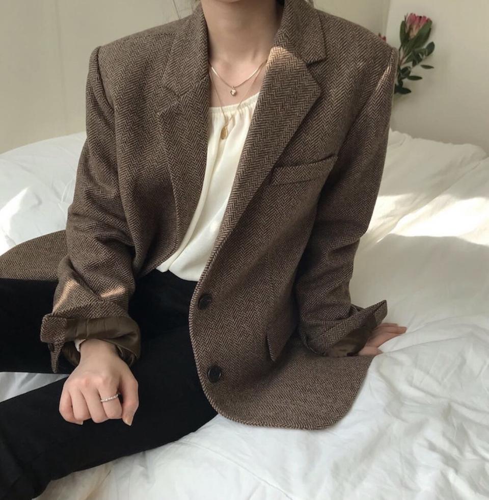 울 헤링본 클래식 자켓 거의 새상품