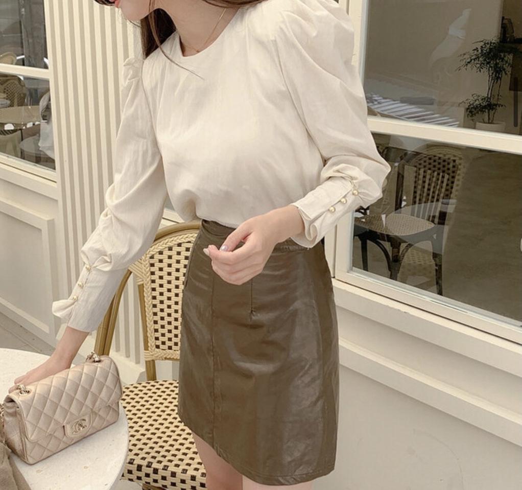 렌느 크리즈 레더 스커트 [브라운/M]