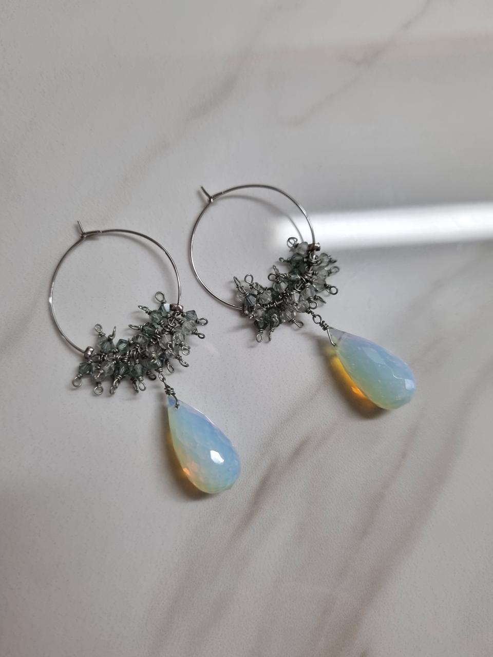 문스톤 드롭 링 귀걸이_ 새 상품