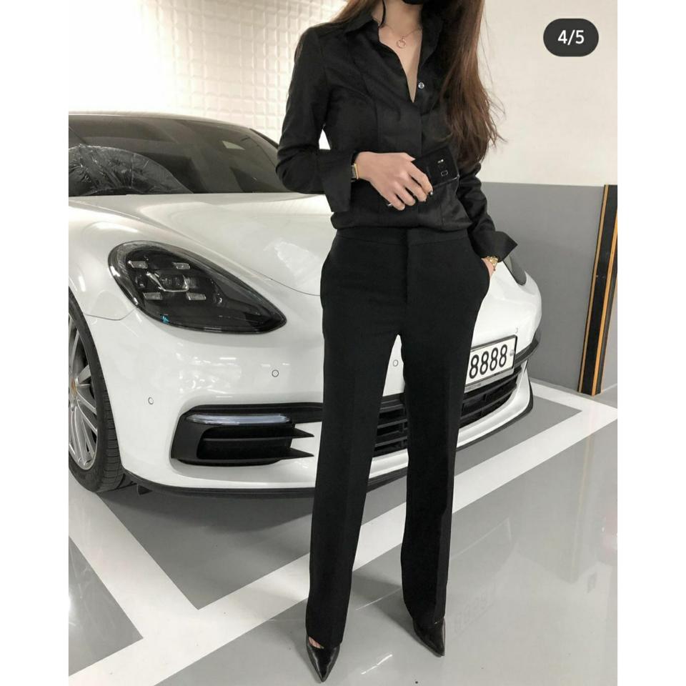 새상품)블랙 울100% 세미부츠컷 슬랙스 S/M 레티첼라 아리마