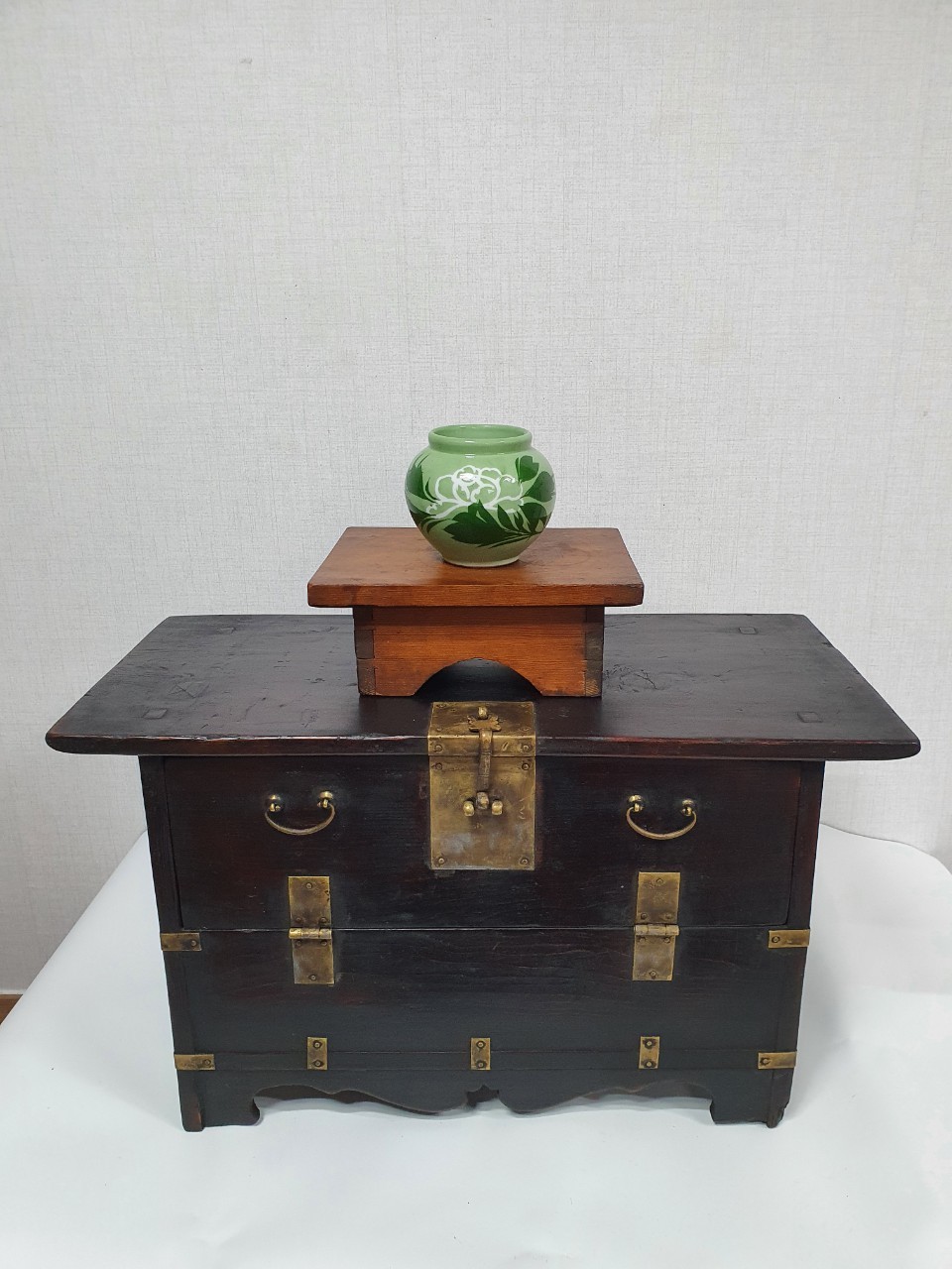 옛날 도자기 녹유 목단 꽃단지 애기꽃단지