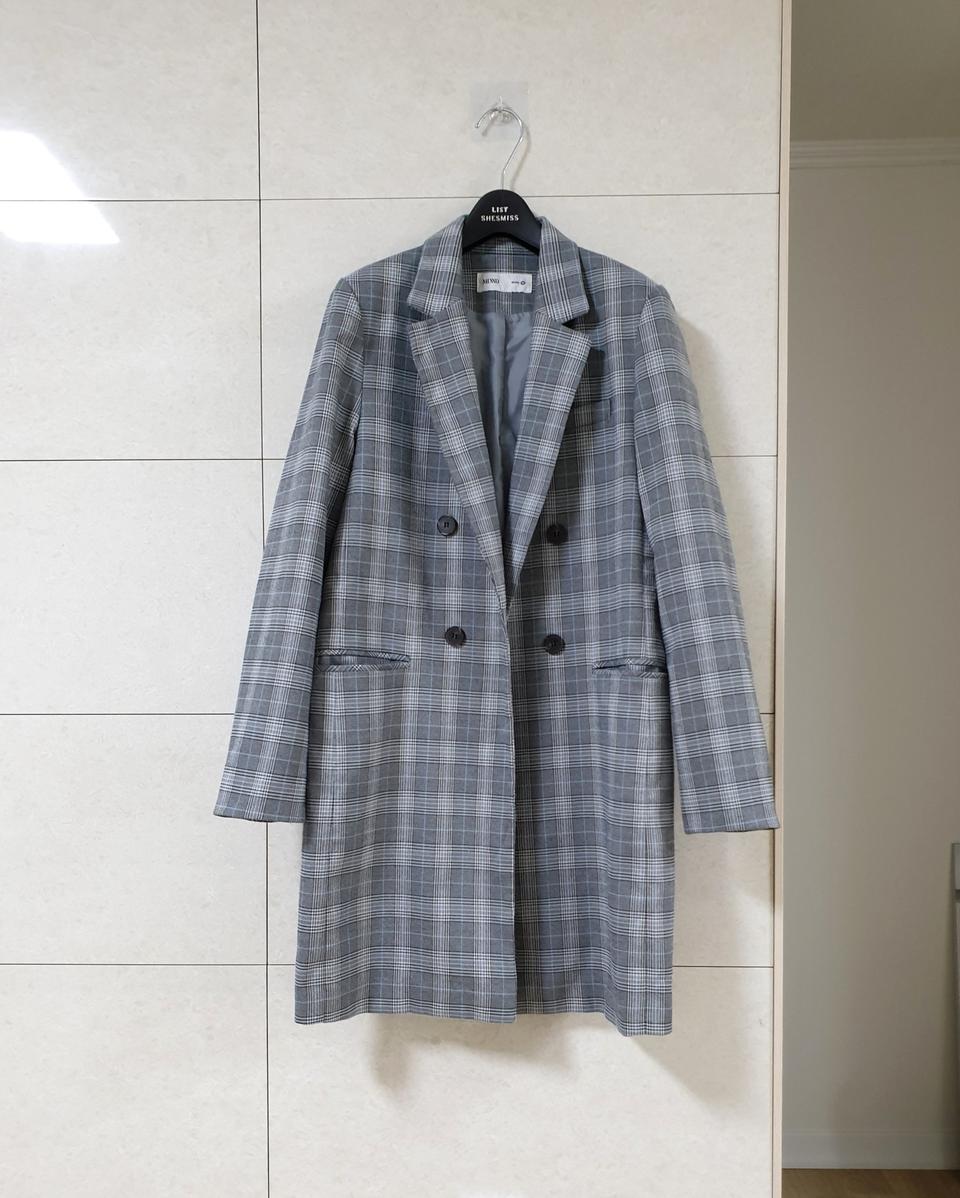 그레이 체크 롱자켓