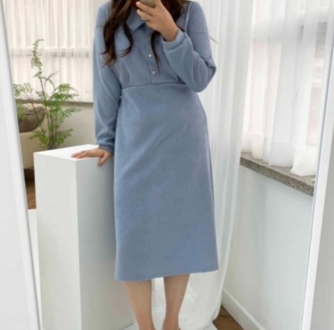 진주단추 카라 롱원피스