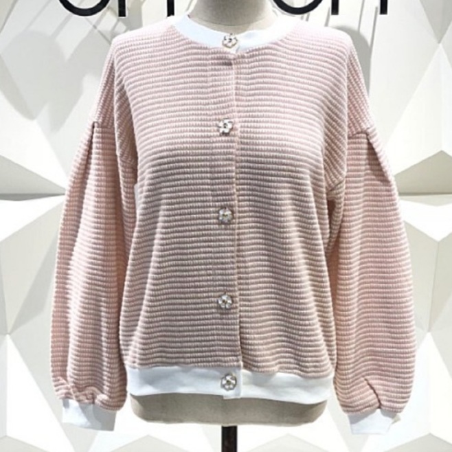 하트짜임 꽃단추 니트 가디건