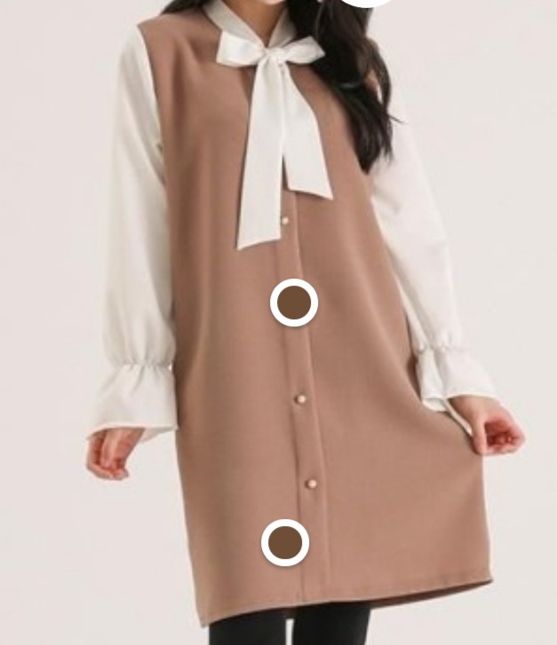 리본타이 프릴소매 진주단추 원피스