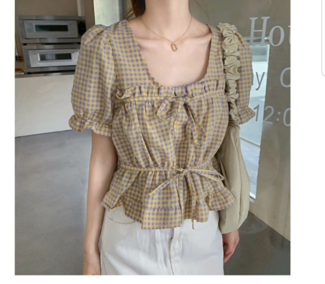 2만원대 여성 다므 리본 스트랩 벌룬 프릴 블라우스  새상품