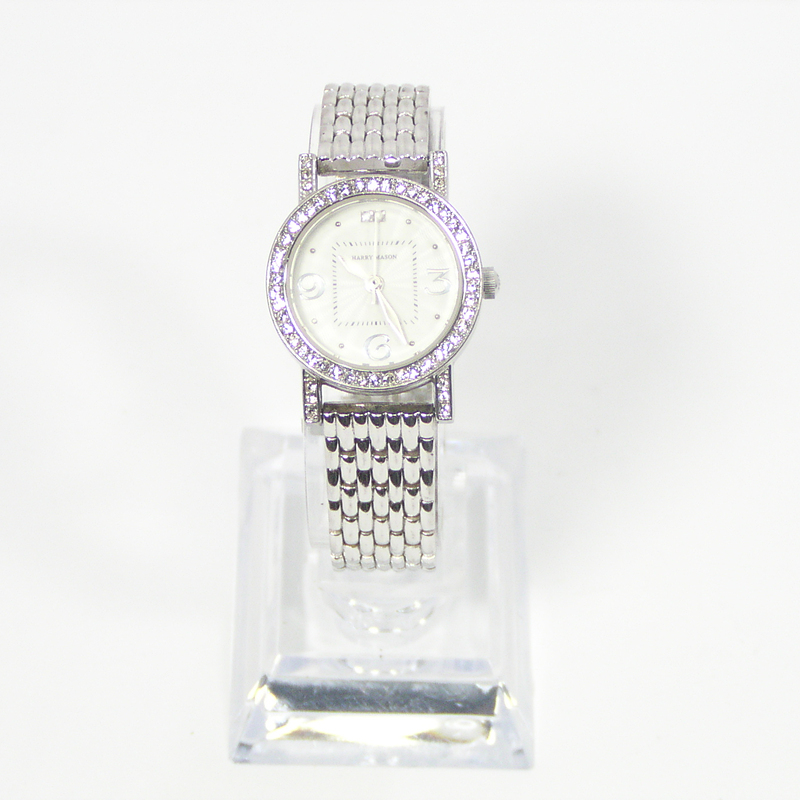 해리메이슨 여성용 스와로브스키 베젤 다이아몬드 메탈밴드 손목시계 HM-620