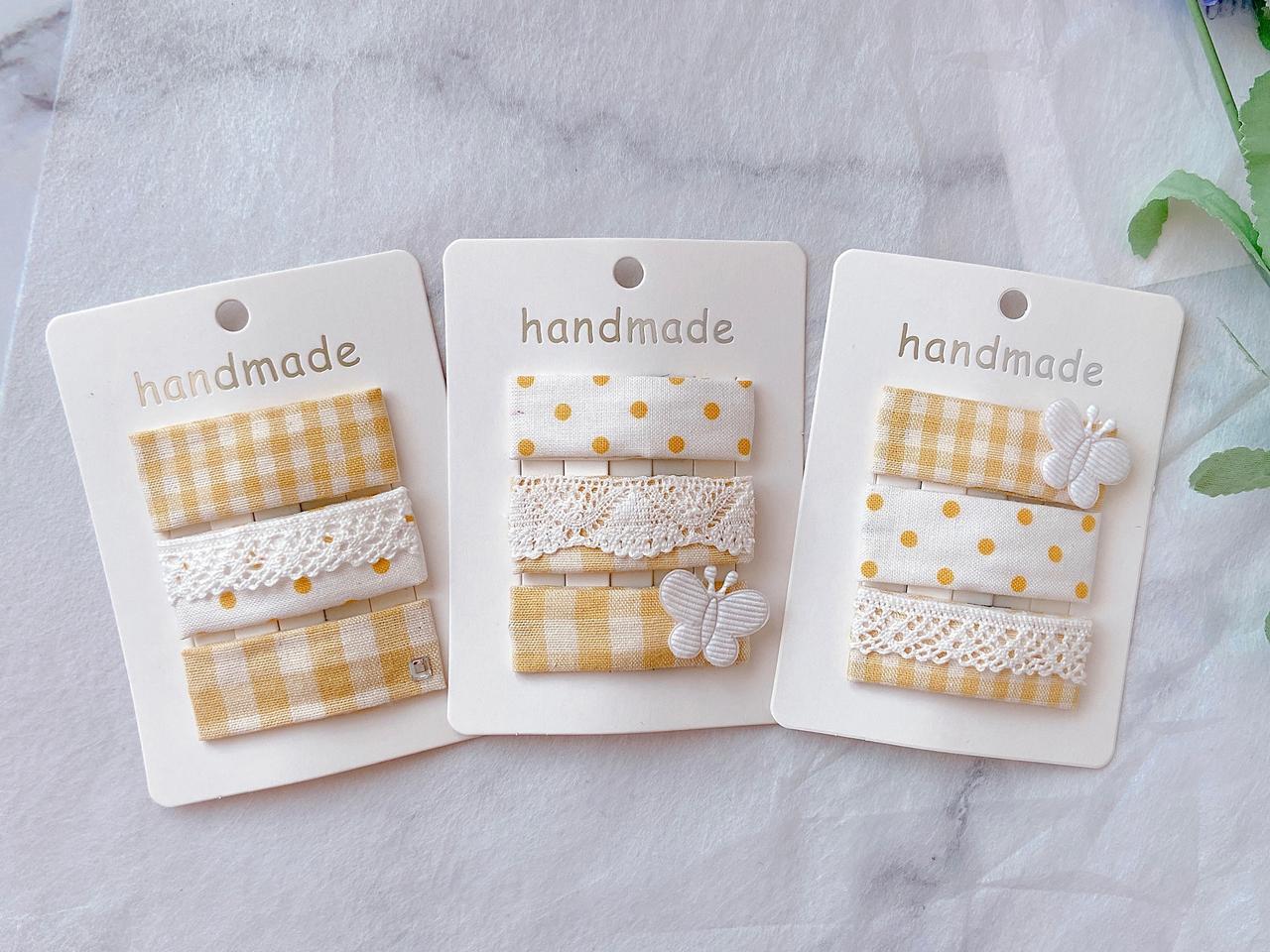 노란 사각 똑딱핀 머리핀 헤어핀