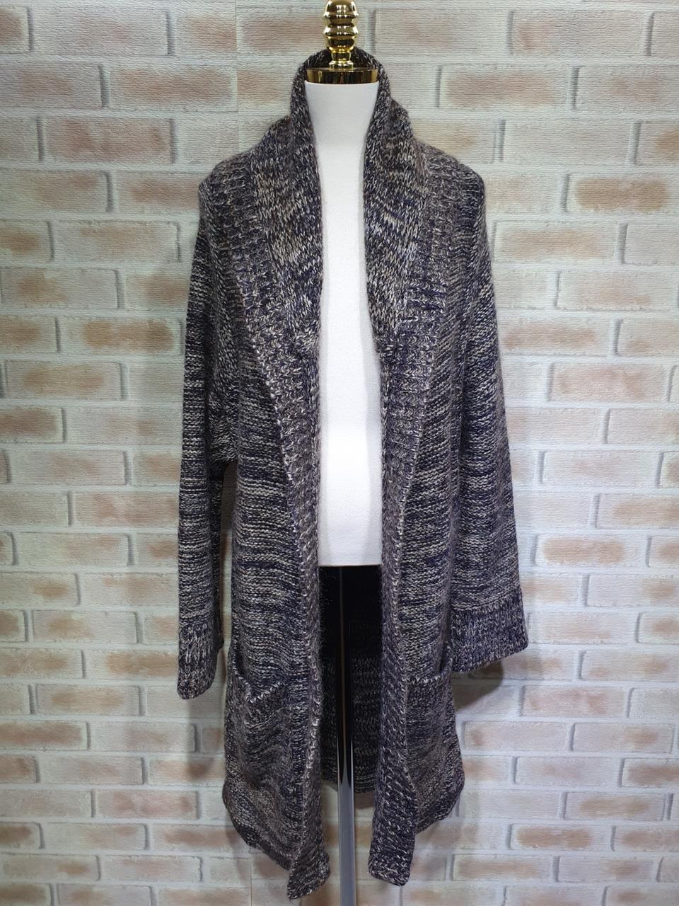 시스템 정품 상태좋은 실버펄 보카시 숄카라 오픈 울니트 롱코트 ~66