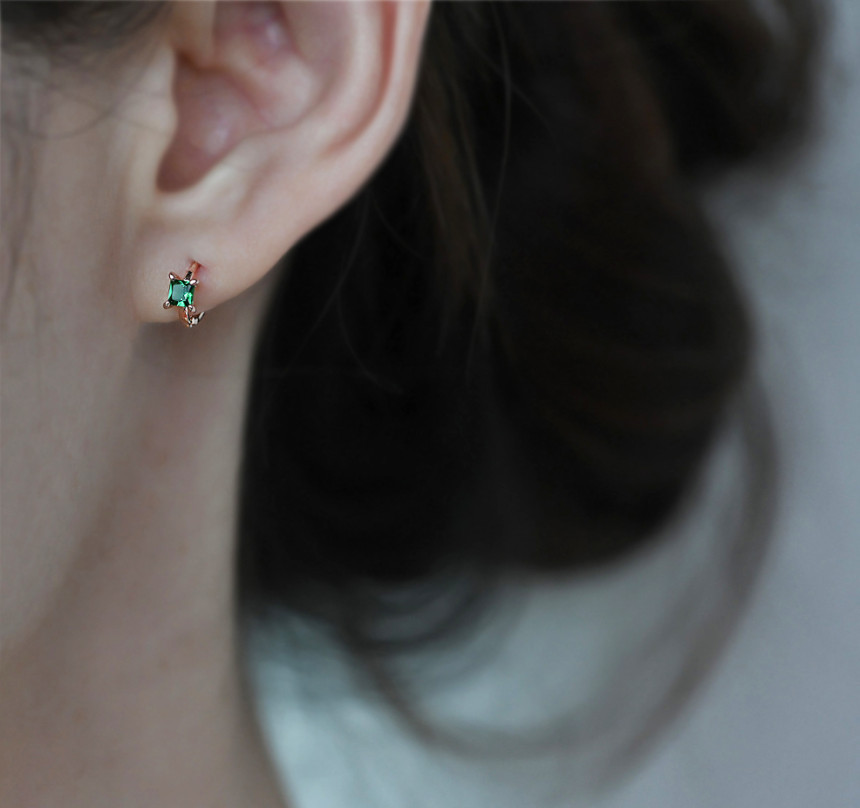 실버925 귀여운 미니 사각 스퀘어 원터치 링 귀걸이 로즈골드 낱개