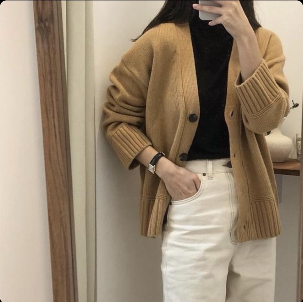 브이넥 루즈핏 니트 가디건(카멜)