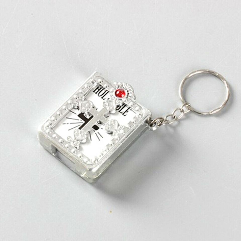 새 실버 고급 소형 성경 책 키링 천주교 기독교 열쇠고리 가방고리