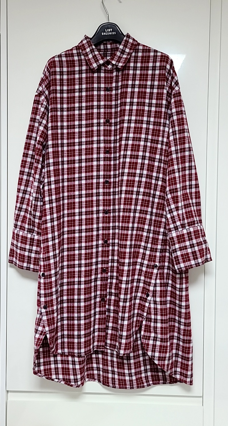 체크 롱셔츠 free(55-66), 미사용, 레드