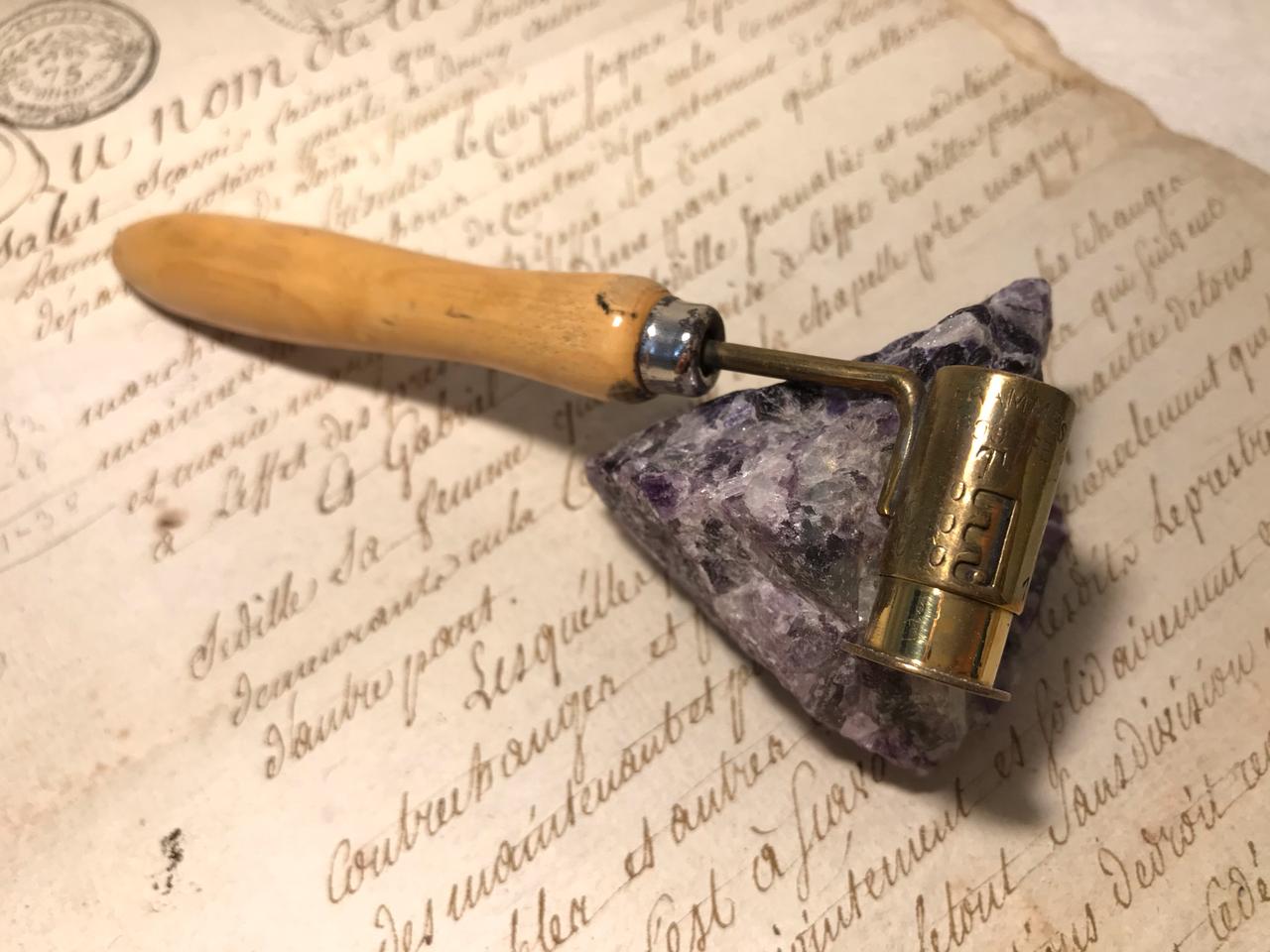 엔틱 19세기 프랑스 황동 원목 화약계량기