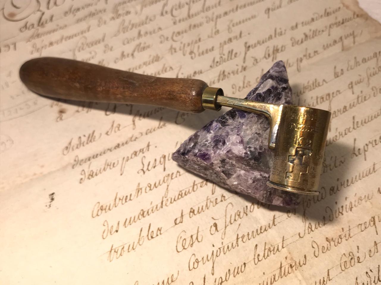 엔틱 19세기 프랑스 원목 황동 가루계량기