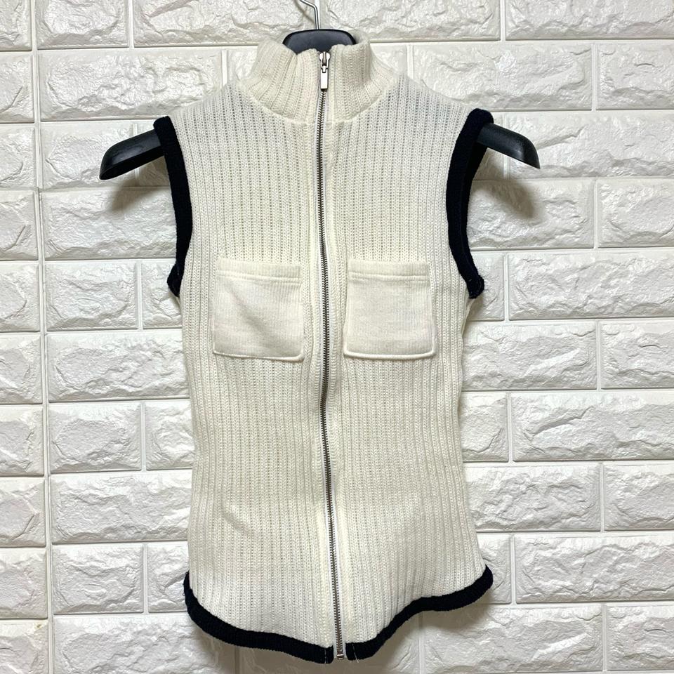 화이트 블랙 배색 저지 베스트 저지 조끼 집업 베스트