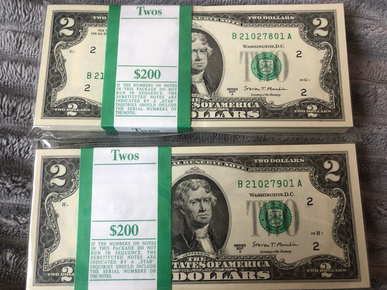 미사용 2달러 다발 801.901 지폐 다발 총 400달러