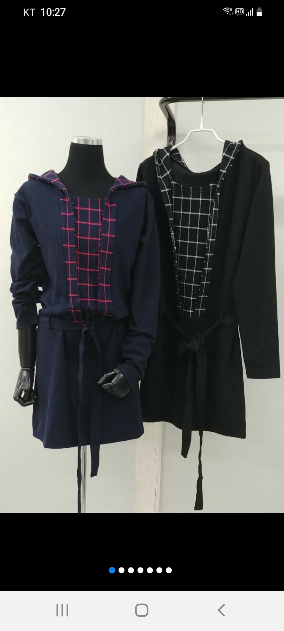 체크후드원피스/롱탑(새상품)