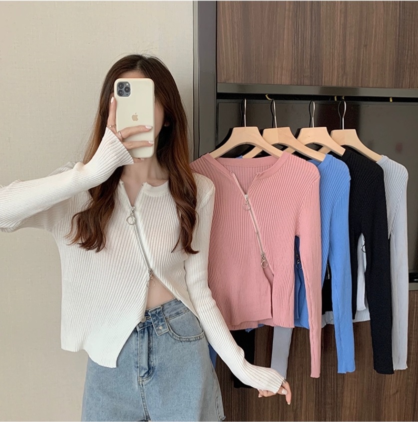 (당일배송) 에떼르나 사선 지퍼티 긴팔티 트임티 포인트룩