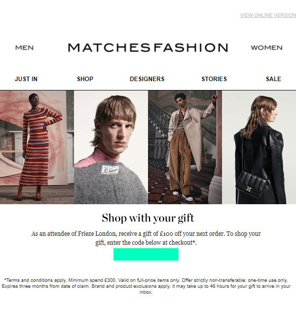 매치스패션 300파운드 이상 구매시 100파운드 할인코드