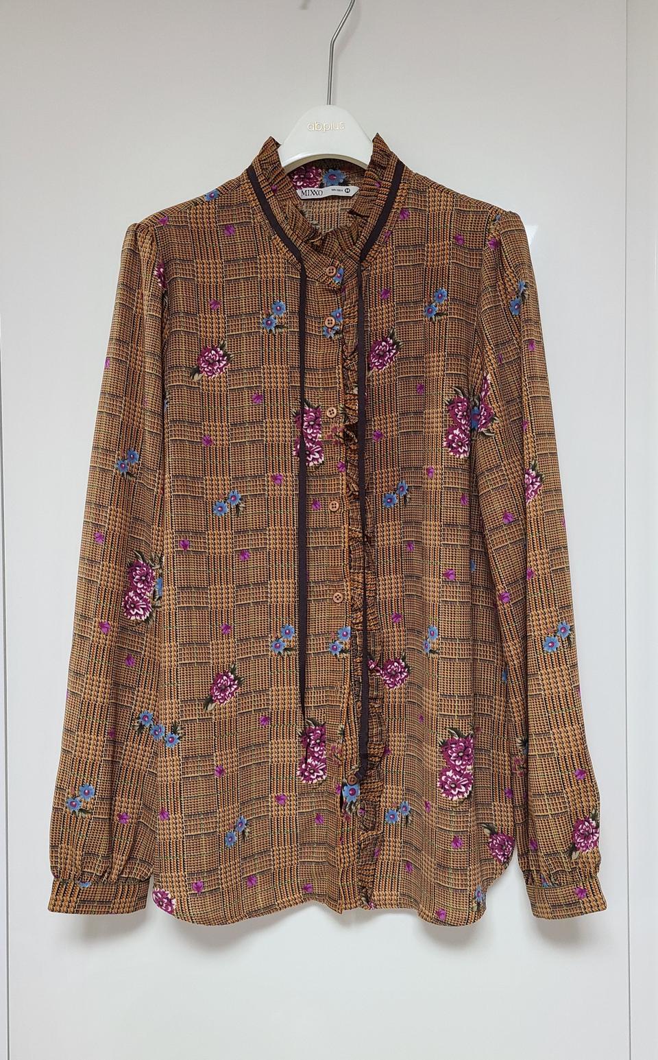 프릴넥 블라우스 55-66, 미사용, 브라운