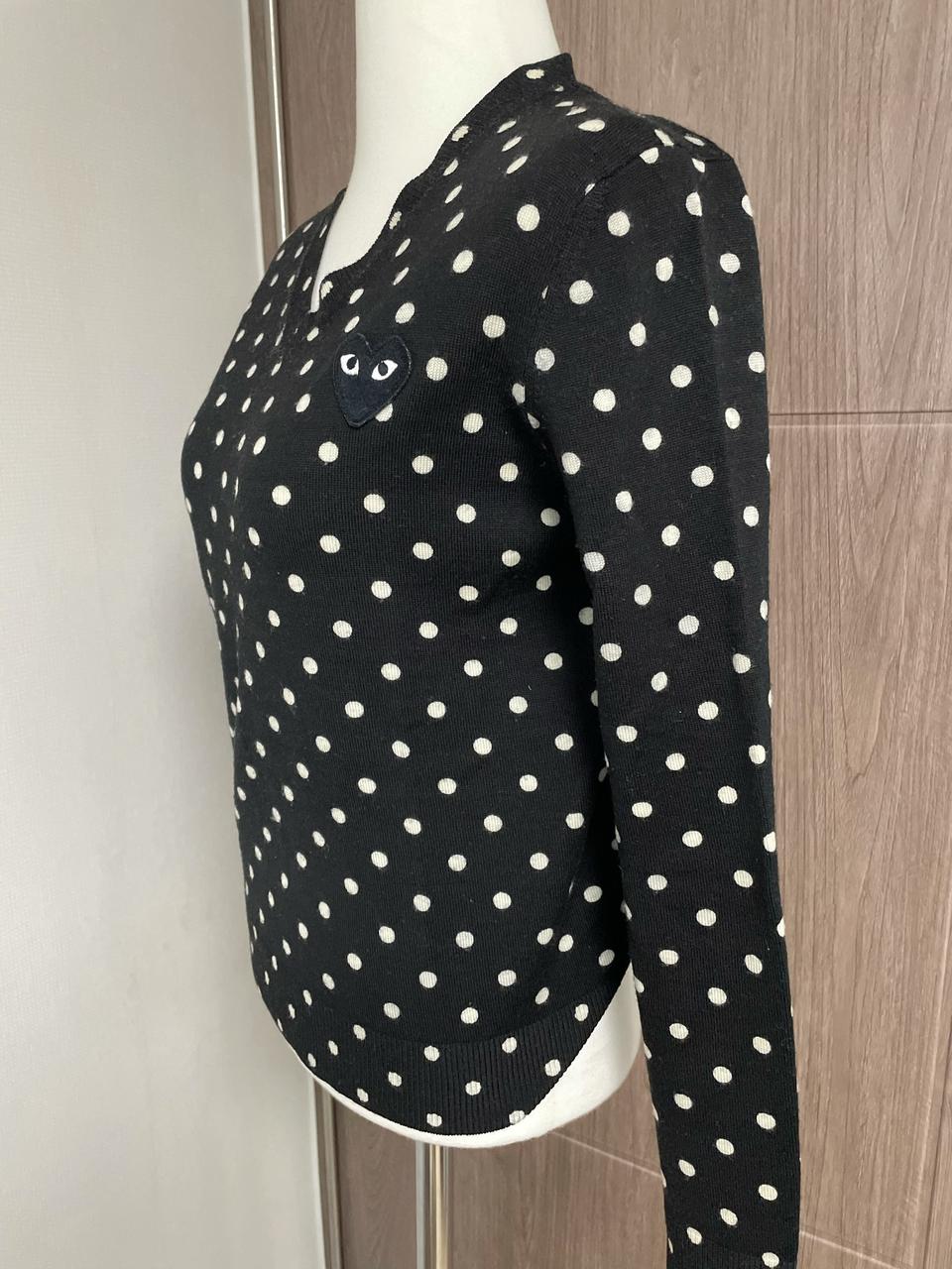 꼼데가르송 블랙하트 와펜 도트 여성M울100%