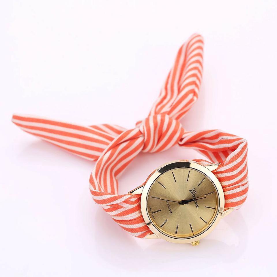 NEW 오렌지색 여성 남성용 고급 천 시계 스타일 스트라이프 데일리