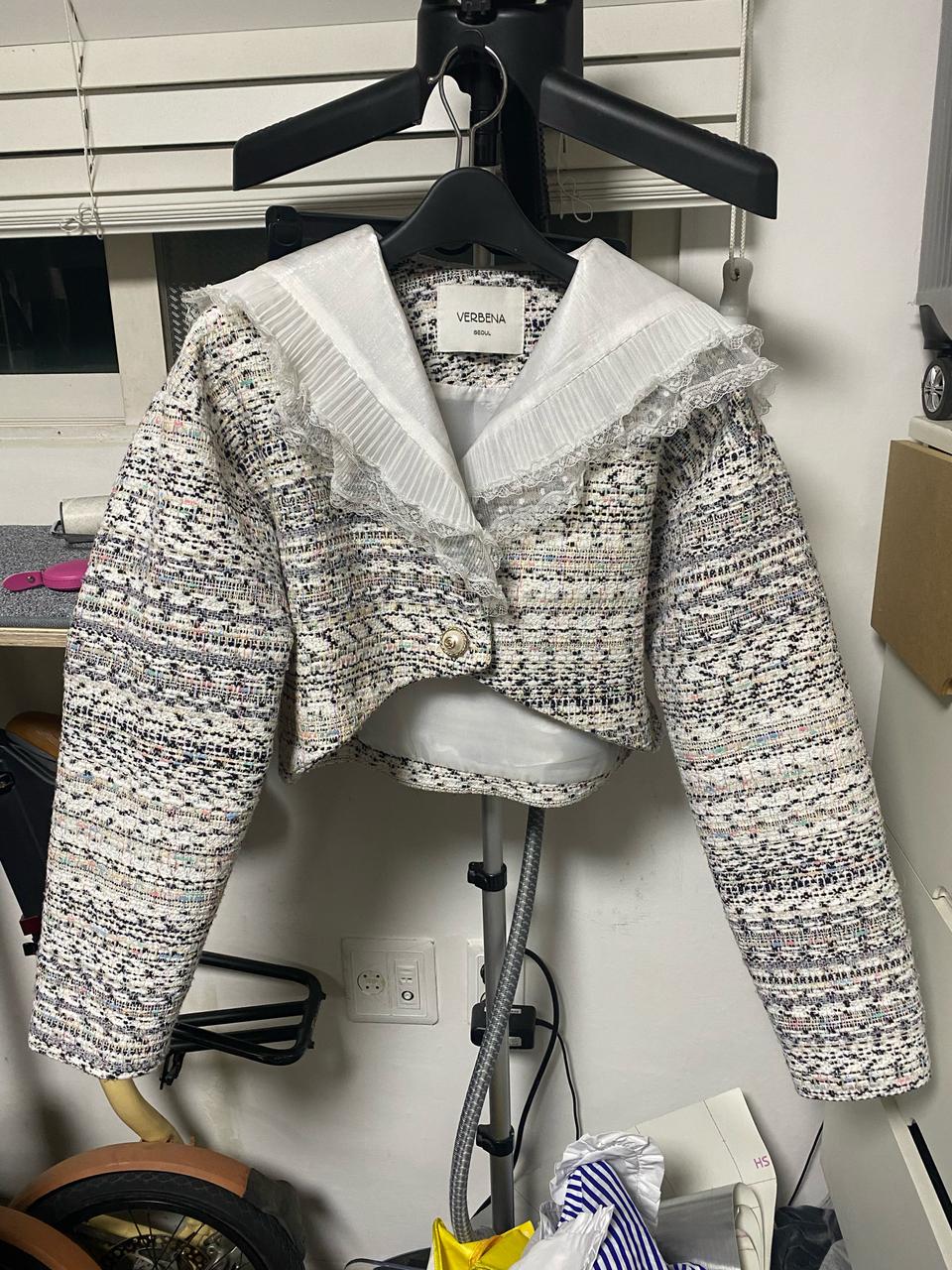 유니크 레이스 트위드 숏 자켓