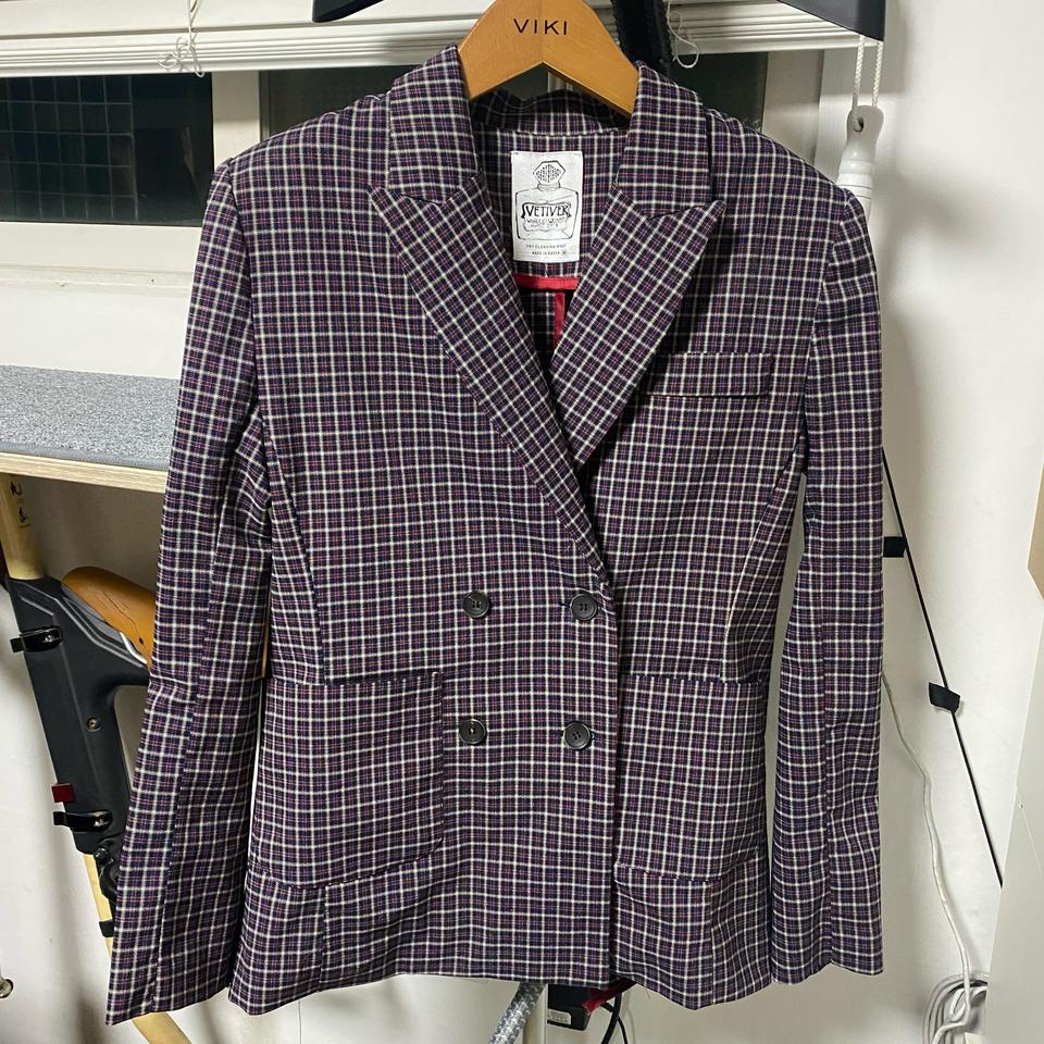 와인 체크 자켓