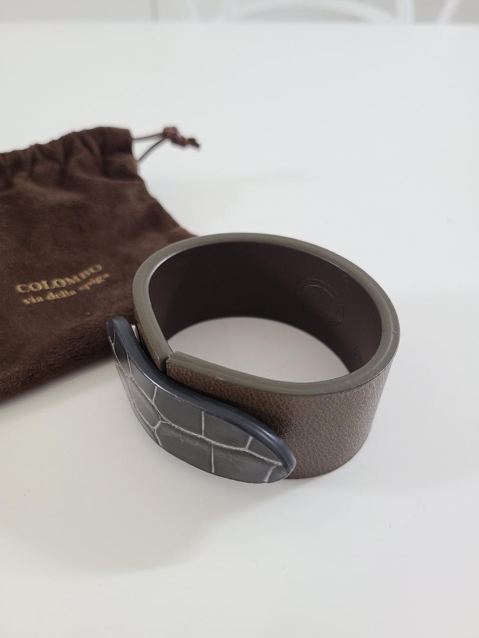 [정품] 콜롬보(Colombo) 레더 악어 믹스 스트랩 팔찌 브라운