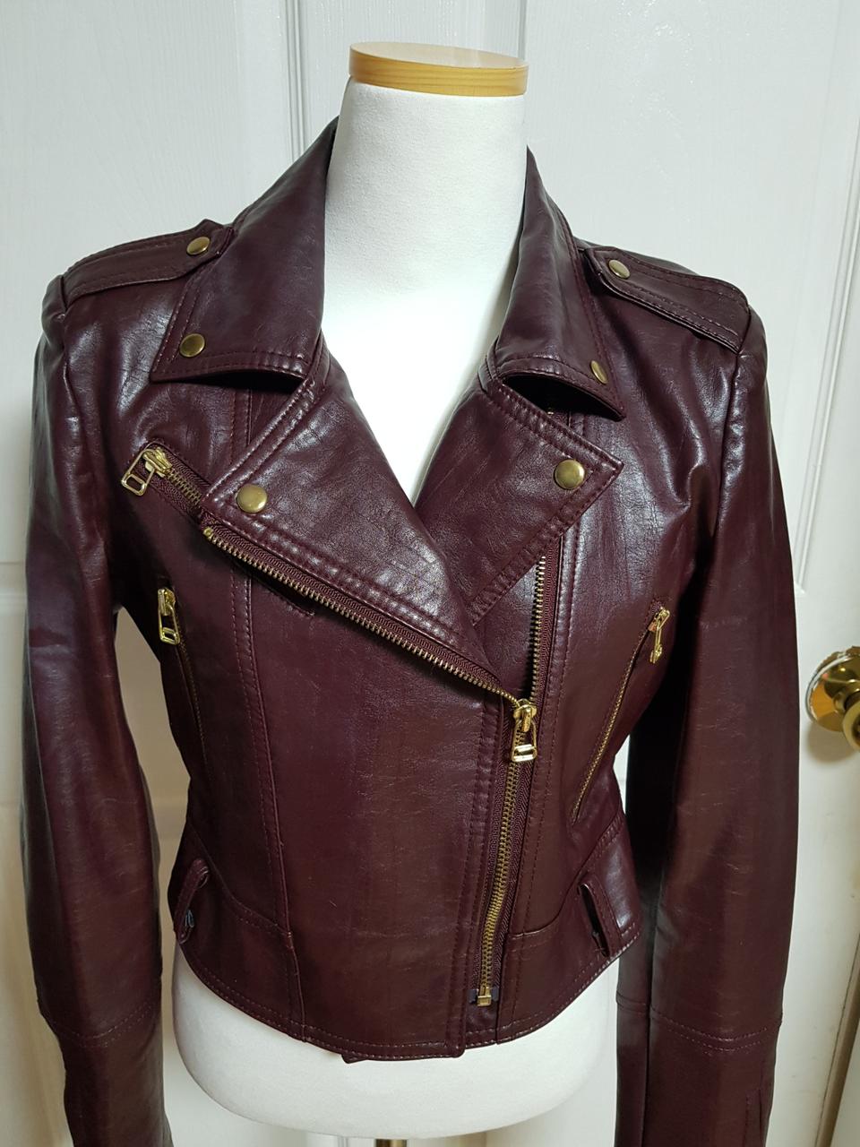 와인레드 숏 라이더자켓