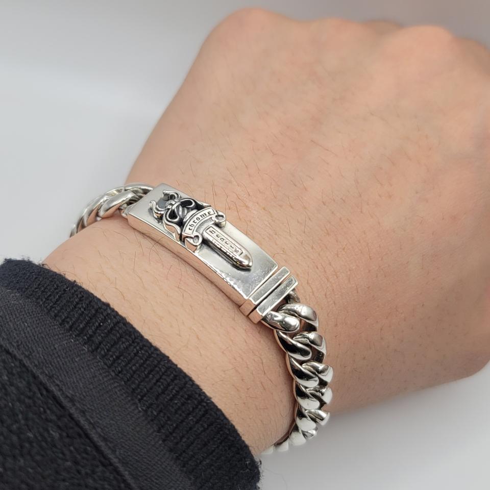 15돈 (58g) 대거 플로랄 더블링크 은팔찌 체인팔찌