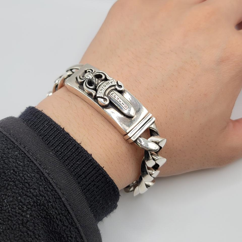 32돈 925실버 대거 플로랄 더블링크 은팔찌