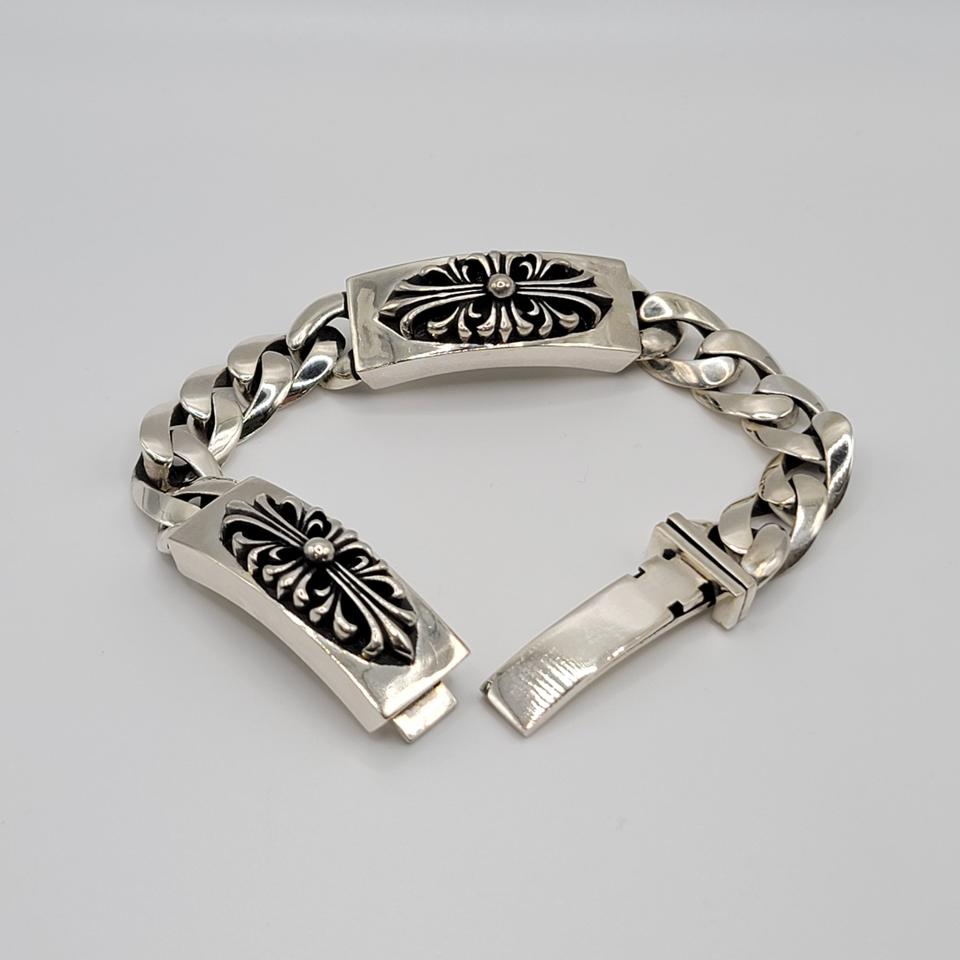 32돈 925실버 플로랄 더블링크 체인 은팔찌