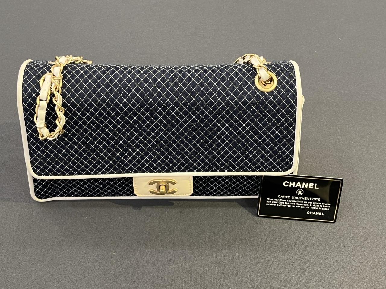 샤넬 코튼 페이던트 빈티지 플랩백 금장 7번대