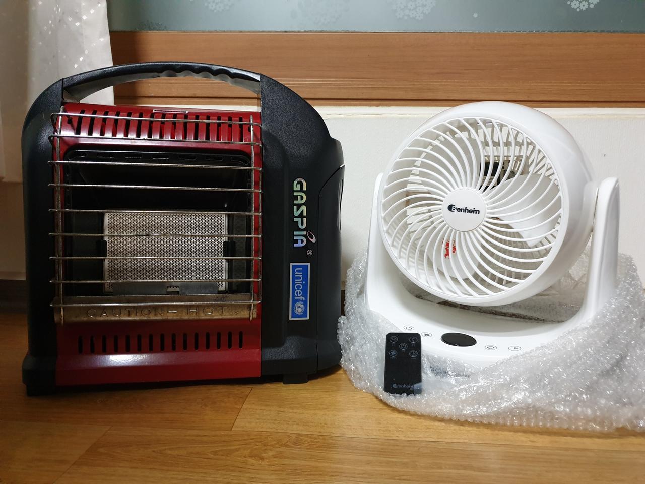 캠핑 야외 실내 휴대용 부탄가스난로와 써큘선풍기