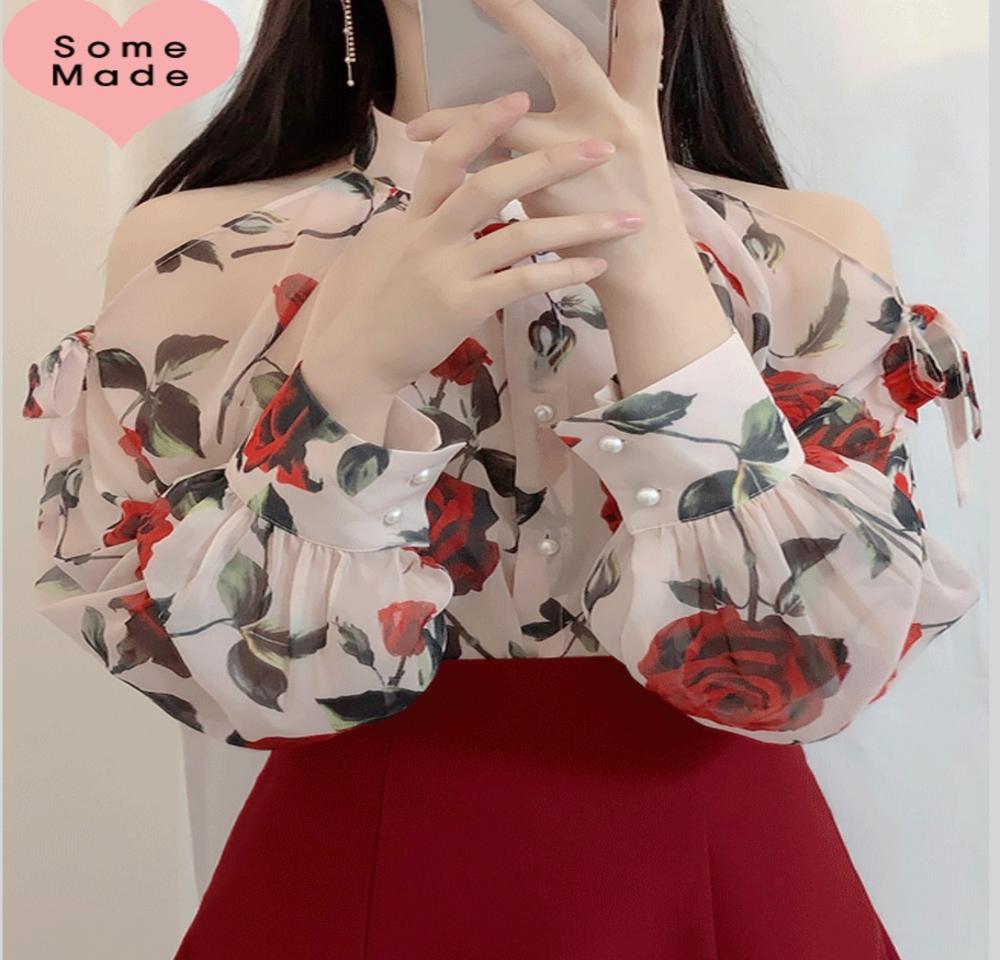 인간 장미 홀터 블라우스