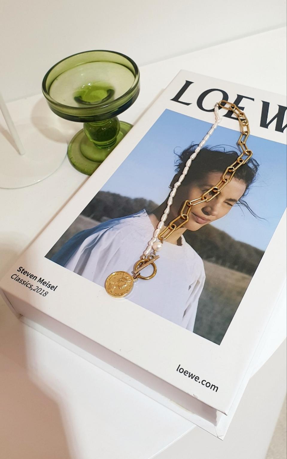 best 담수진주 써지컬 스틸 토글바 코인 클립체인 목걸이(새상품)