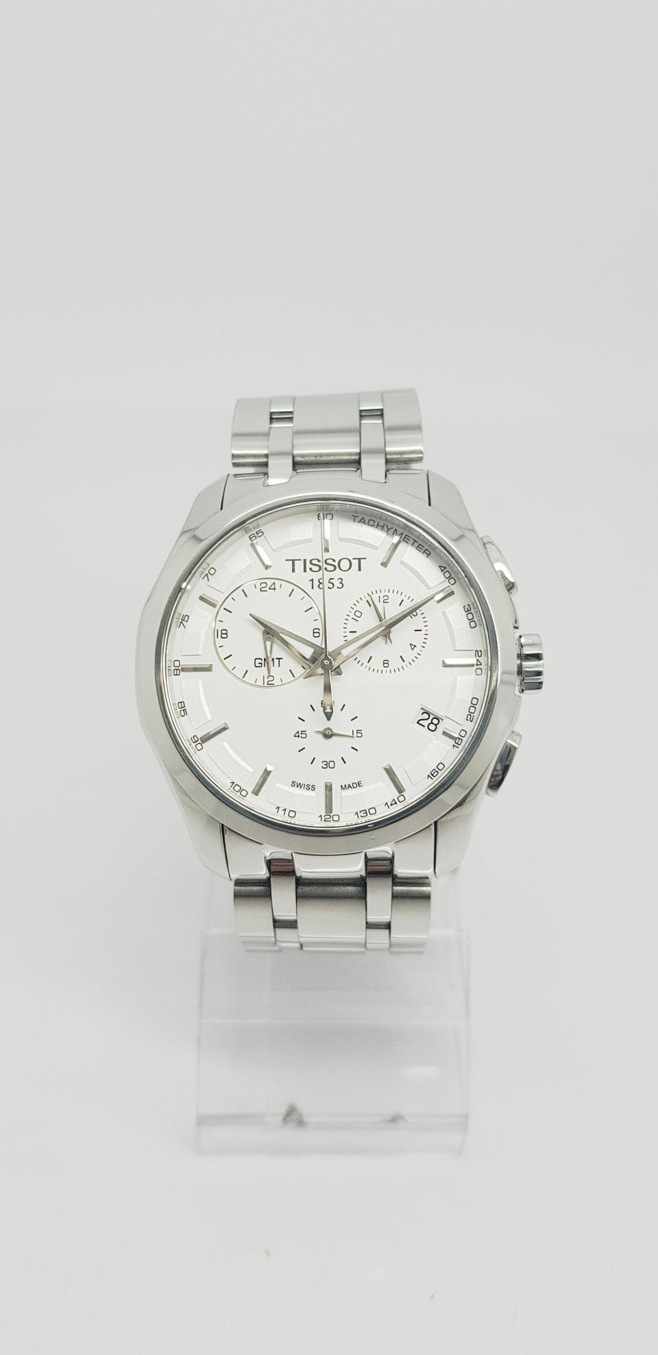 티쏘 TISSOT 꾸뜨리에 GMT 크로노 흰판 남성 메탈시계(상태최