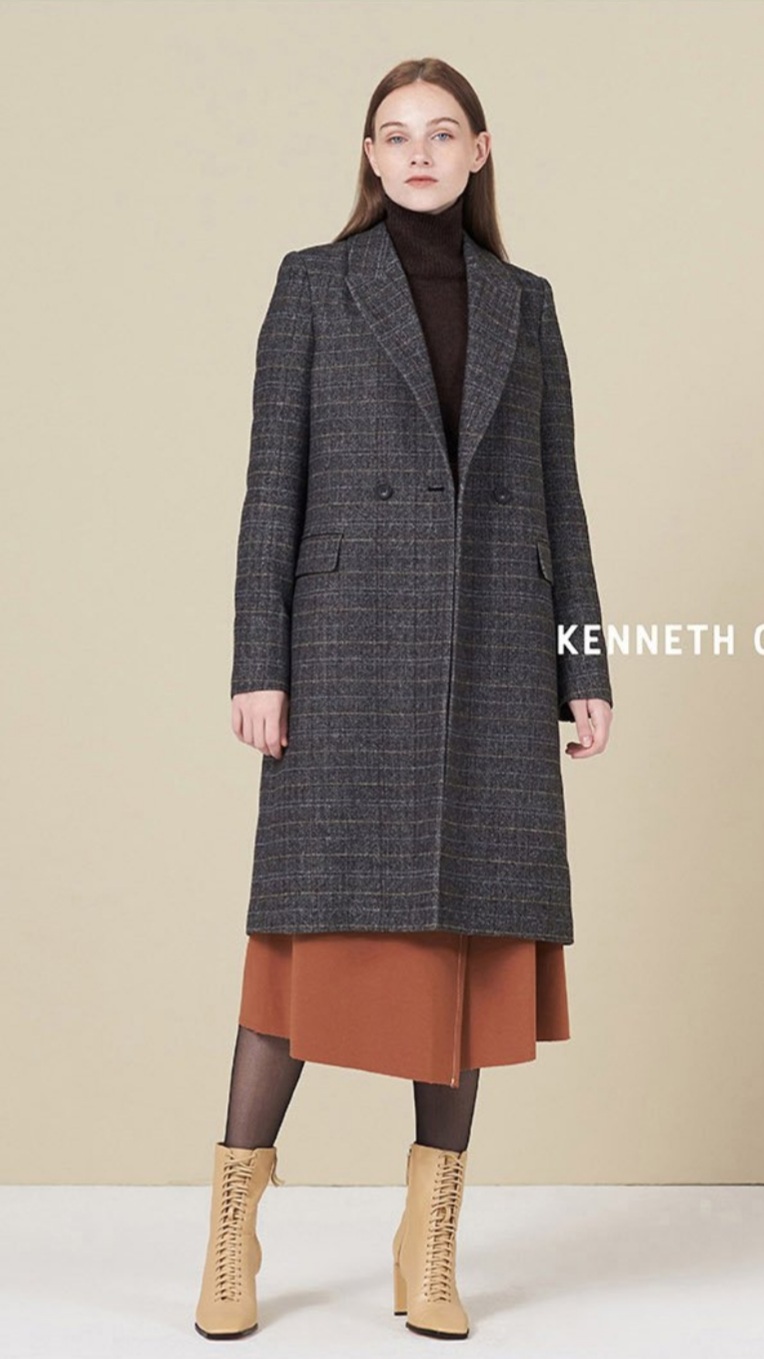 캐네스콜 진그레이 체크롱코트