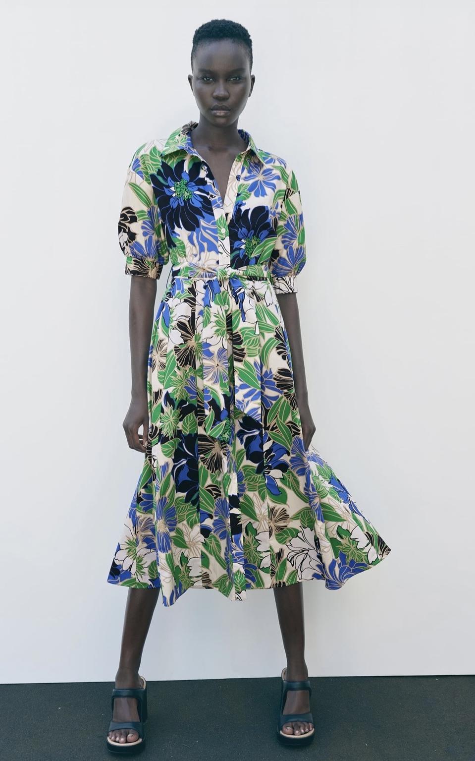 자라 플라워 프린트 셔츠 원피스 새상품