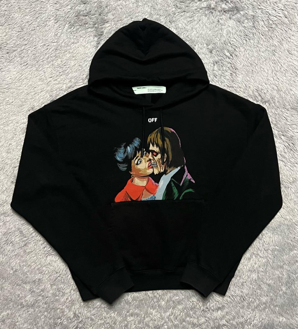 M) 오프화이트 키스 에로우 후드티