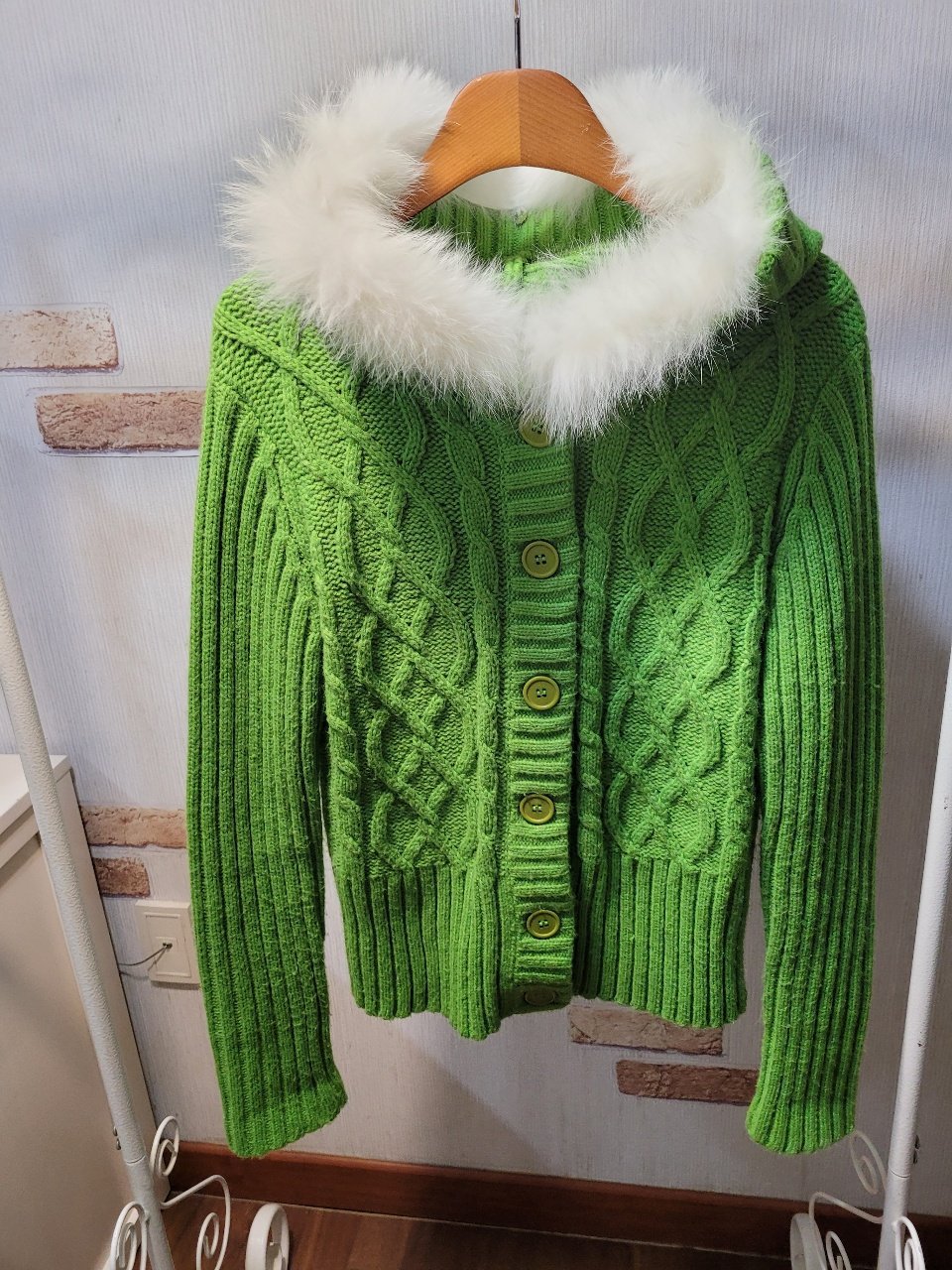 케이블 그린 니트 가디건